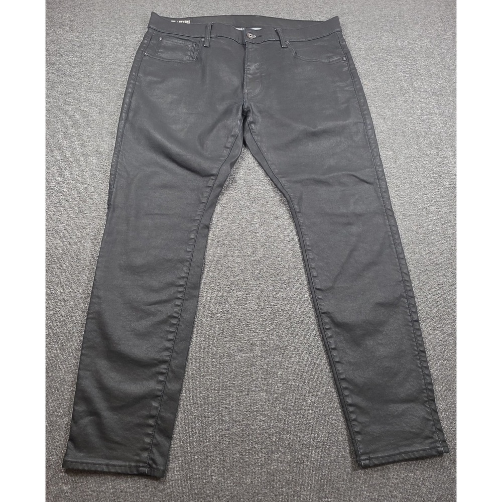 G-Star RAW Revend Mens 38 X 30 Jeans Skinny Waxed Black Denim Slim Fit Cotton